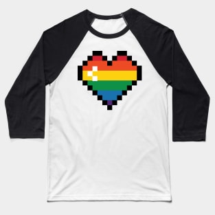 LGBTQ+ Pride Month Rainbow Pixel Heart Baseball T-Shirt